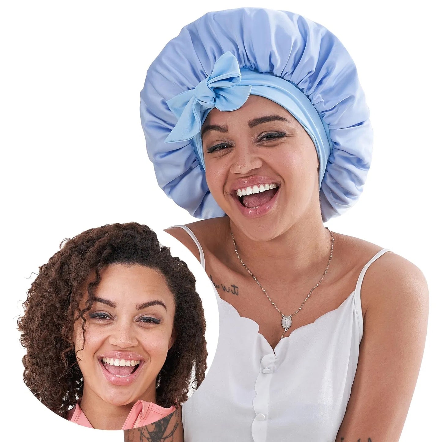 Silk Bonnet For Sleeping Women, Satin Hair Bonnet For Sleeping For Wavy Curly Natural Hair Women Men - Blue