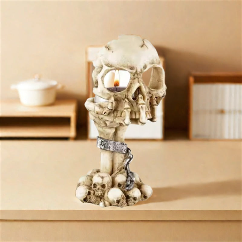 Skull Hand Candle Holder – Realistic Tabletop Gothic Décor, Artistic Horror Style with Lit Candles