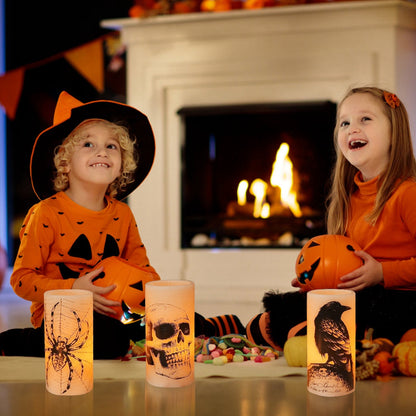 Halloween Flameless Candle Lamp (3 Pack) With Timer Setting Battery Operated Warm Orange Light Candles