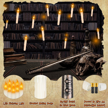 12Pcs Flameless Floating Candles LED Magic Hanging Candle Light Battery Operated Flickering Warm Light Window Candle With Magic Wand Remote