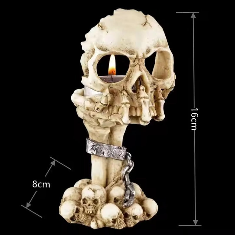 Skull Hand Candle Holder – Realistic Tabletop Gothic Décor, Artistic Horror Style with Lit Candles