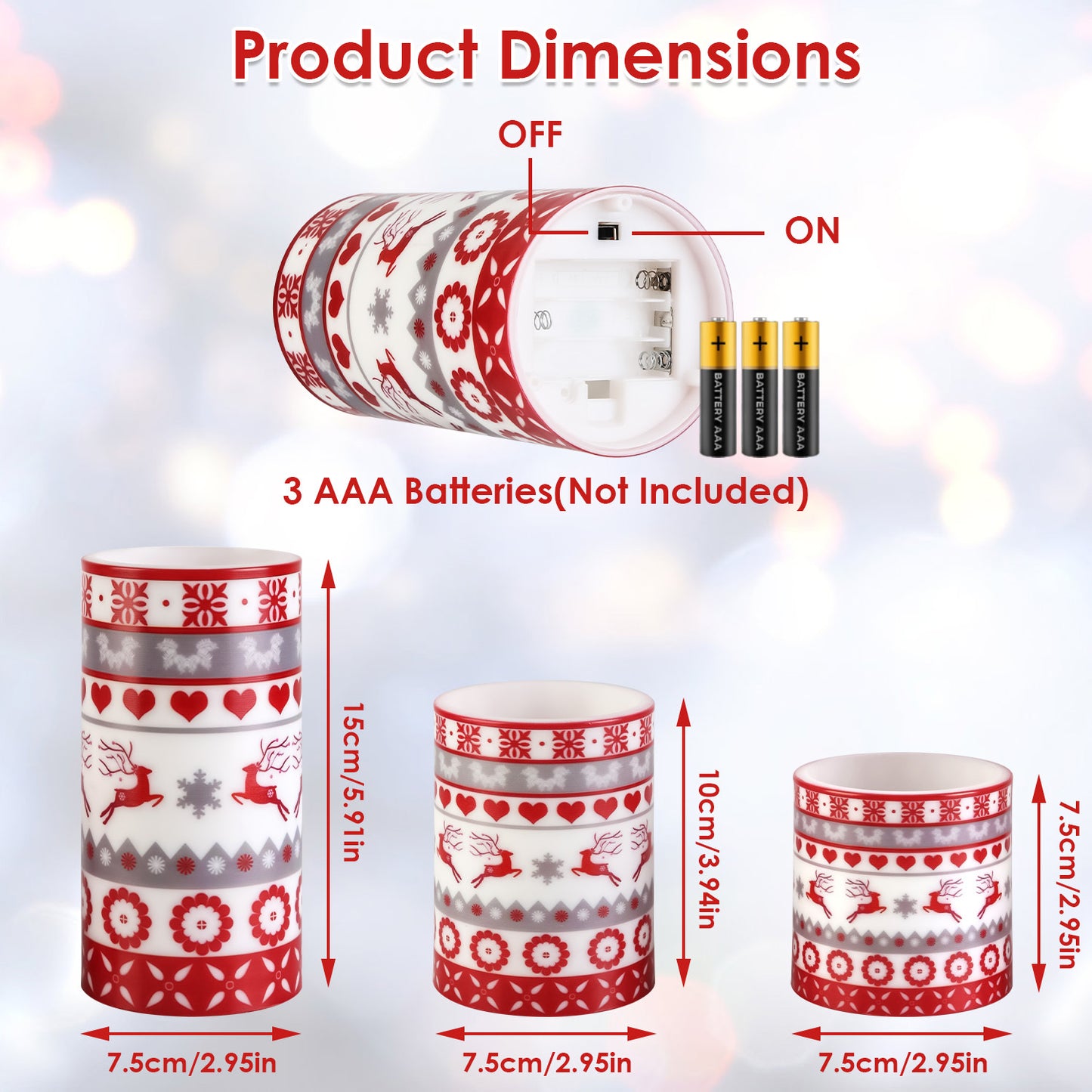 3-Piece Christmas LED Flameless Candle Set – Elegant Deer Design, Flickering Glow with Remote & Timer