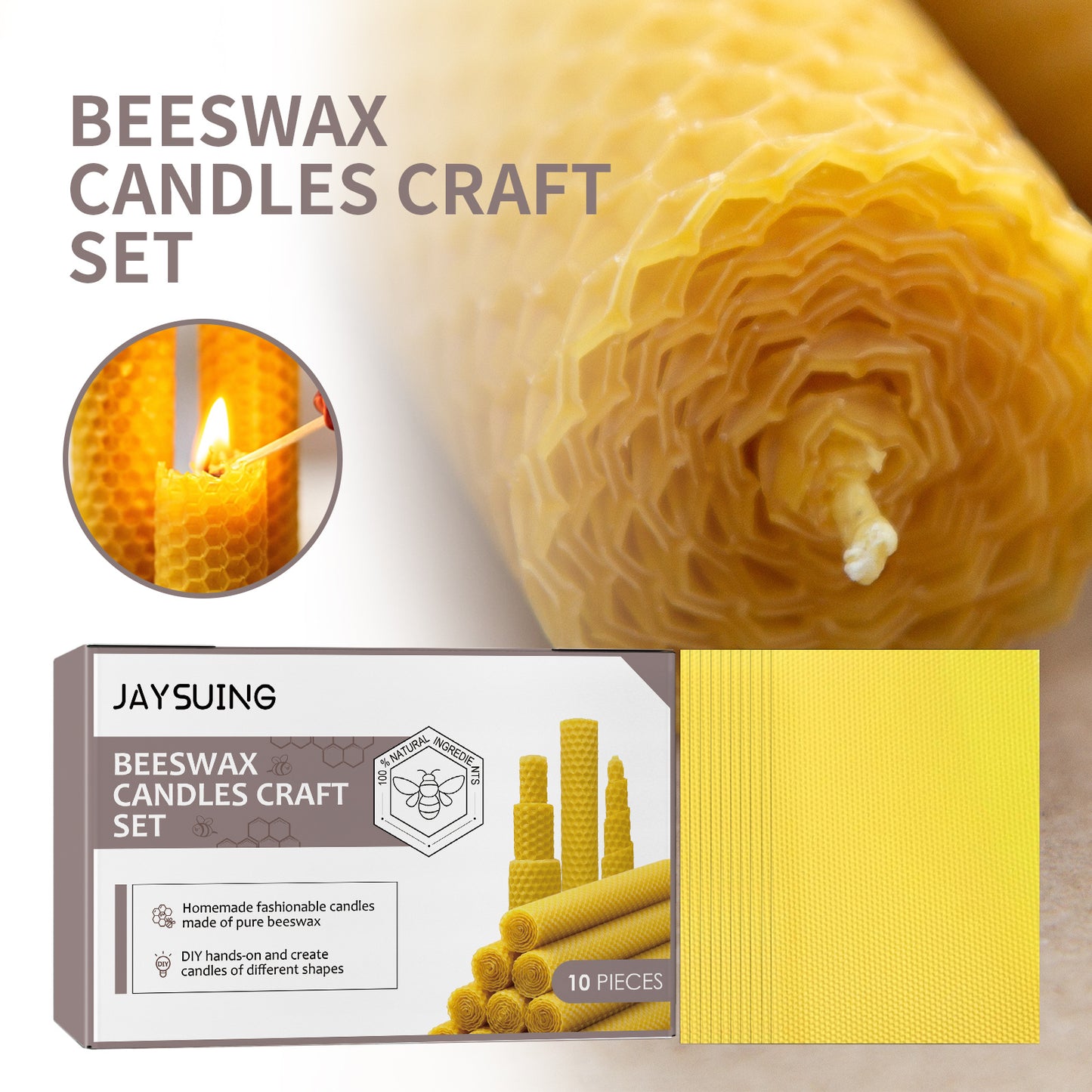 DIY Beeswax Sheets – Pure Honeycomb Wax Tablets for Handmade Candles & Festive Crafts