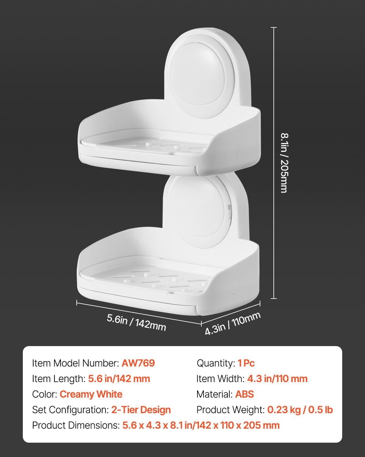 Suction Cup Soap Dish With Double Layer Holder With Drain Tray For Shower